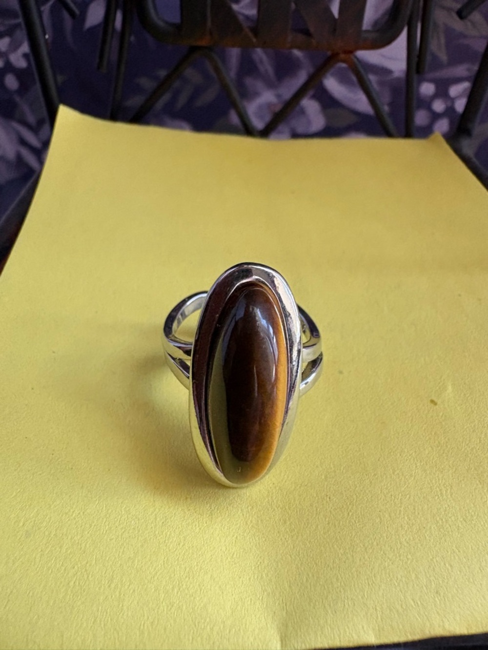 Sterling Silver Tiger's Eye Oval Ring - Brown